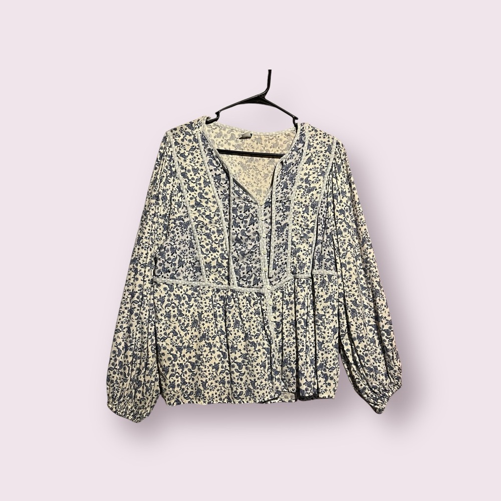 Ruffled Split-Neck Top Old Navy Floral Size L